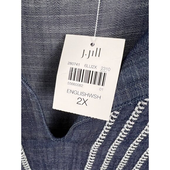J. Jill Pure Jill Indigo 2X  Whipstitched Embroidered Dress Chambray Tencel Blue - Picture 4 of 11